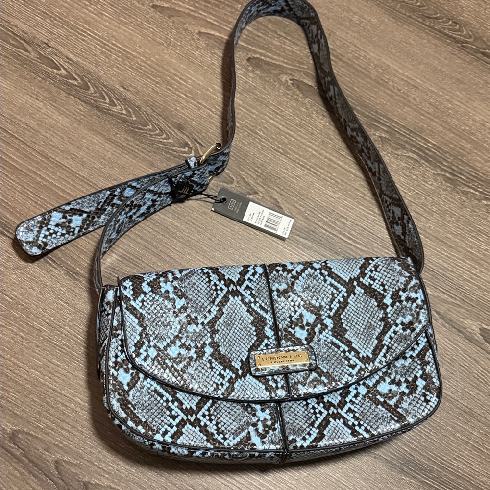 London Fog Blue and Black Snake-Print Crossbody - Picture 2 of 7